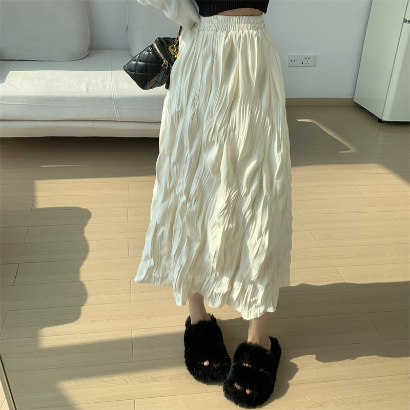 實拍 春新品韓版高腰顯瘦百褶裙中長款百搭氣質簡約半身裙女