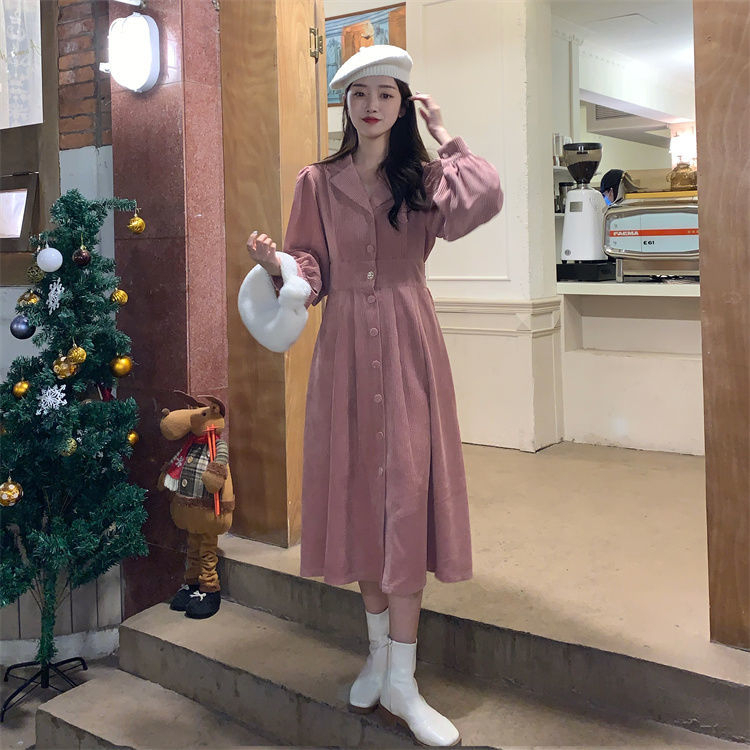 嗨街女裝法式赫本風長袖連衣裙女春秋氣質顯瘦西裝裙可鹽可甜長裙