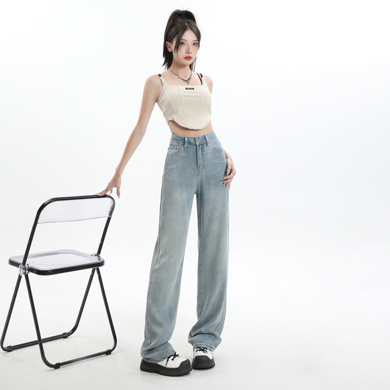 實拍2024春夏萊賽爾天絲垂感直筒闊腿褲女