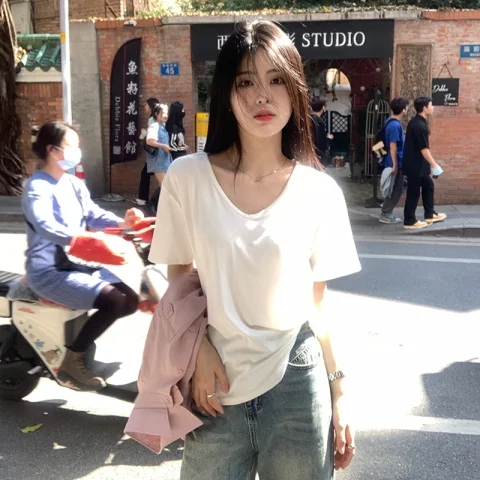 已出貨 純棉 短袖女打底衫寬鬆顯瘦別致法式上衣