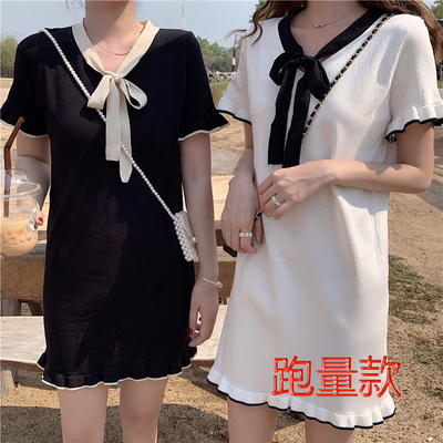 跑量款裙子女2024新款夏季韓版百搭小清新冰絲針織學生短袖連衣裙