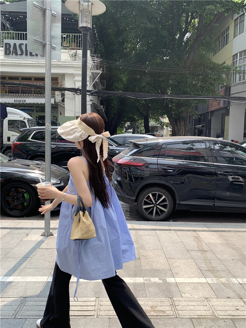 實拍設計感夏季寬鬆百搭無袖背心吊帶裙