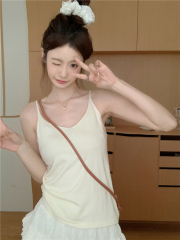 ~Summer Fat Sister Korean Chic Versatile Knit Solid Color Top Women's Outerwear Straps Backless Tank Top