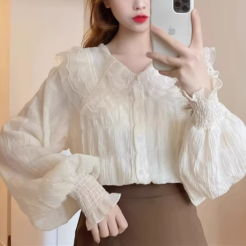 甜美娃娃領雪紡襯衫女士裝春秋季2024年新款洋氣上衣小衫長袖襯衣
