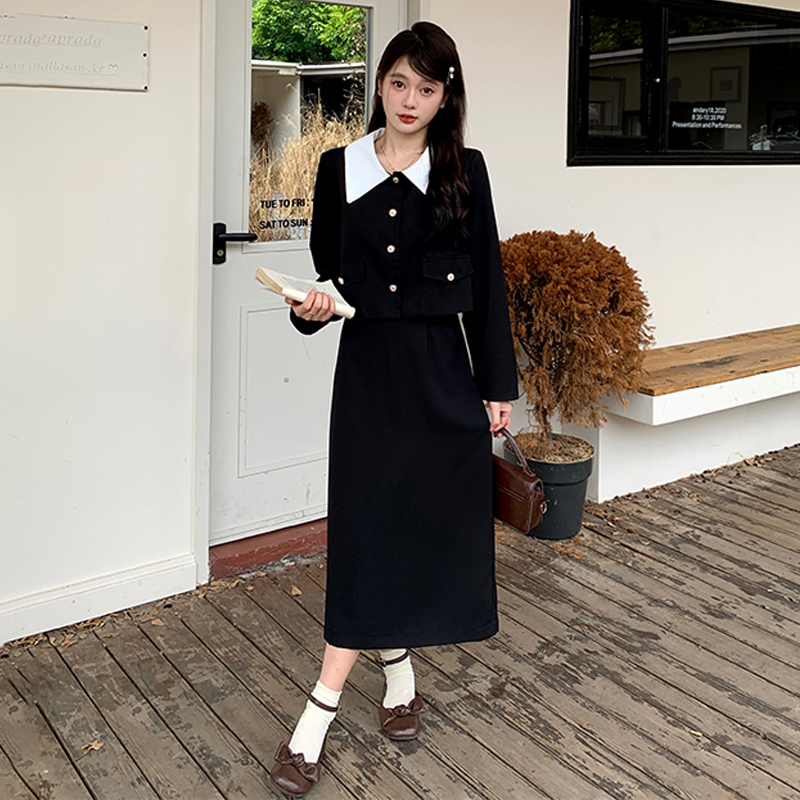 兩件套法式赫本風女裝春秋新款小香風上衣外套配半身裙套裝