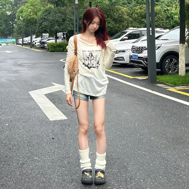 彩虹羅紋 92%聚酯纖維10%氨綸不規則小眾設計感長袖t恤