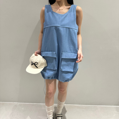 口袋背心迷你牛仔裙