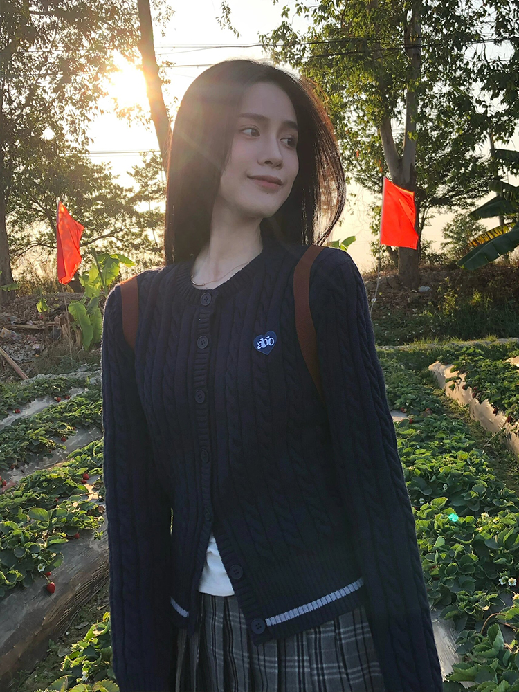 美式學院風毛衣開衫女早春季2024新款寬鬆針織衫外套慵懶復古上衣