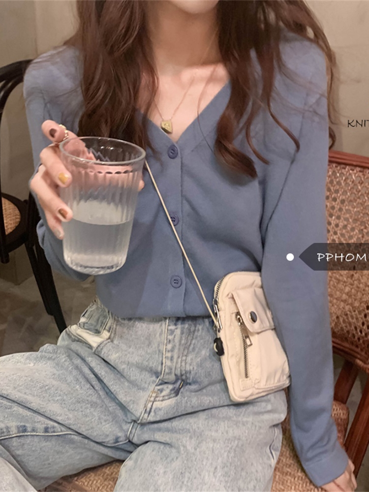 軟糯針織開衫女春秋季新款2024V領上衣慵懶風短款小外套薄款外搭