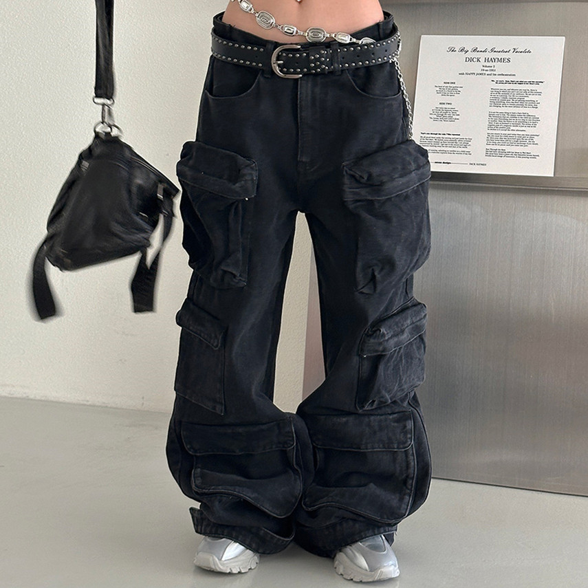 立體口袋工裝雅痞風寬鬆休閒重磅牛仔褲
