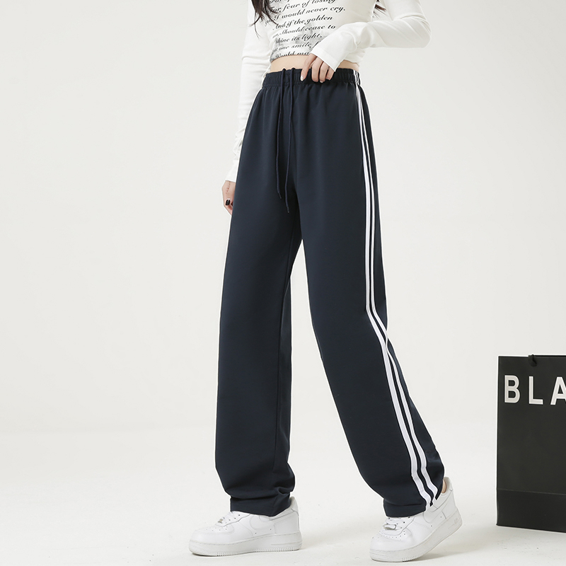 Real shot of 2024 summer new two-bar school uniform pants for female students, navy blue sports parallel bars, junior high school pants