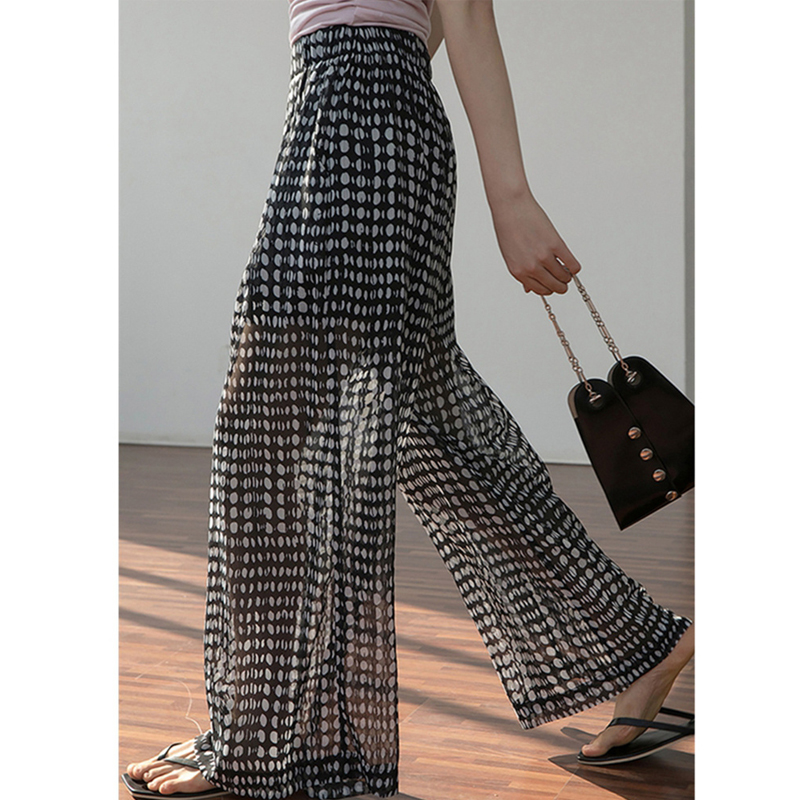 Summer new versatile lined original high waist polka dot loose versatile casual wide leg trousers for women