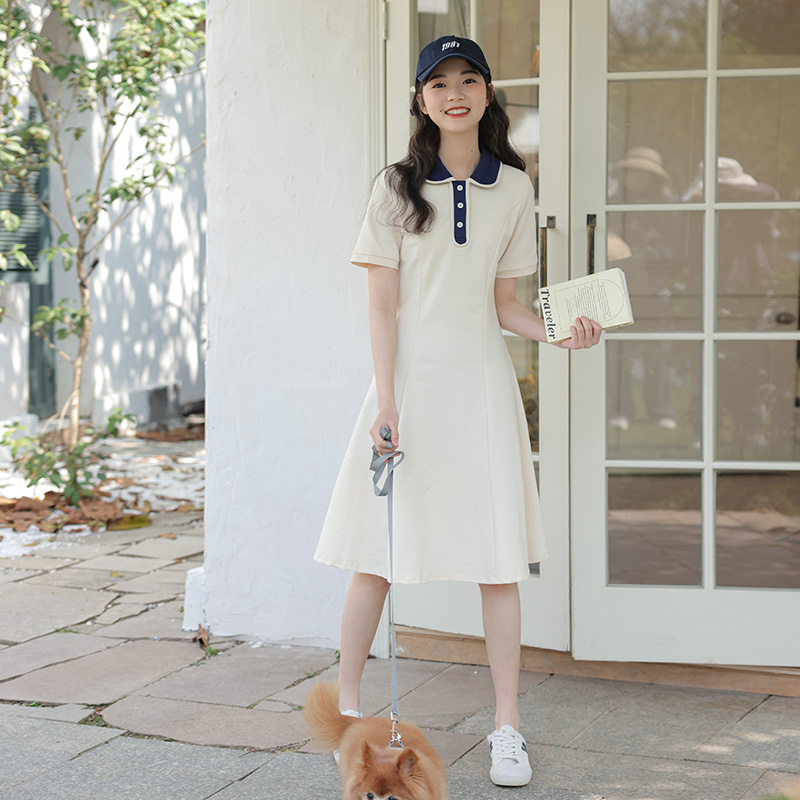 實拍2024年新款polo連衣裙子女小眾設計感茶歇法式泰式長裙夏季
