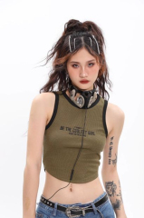 羅紋 休閒復古無袖背心女短款