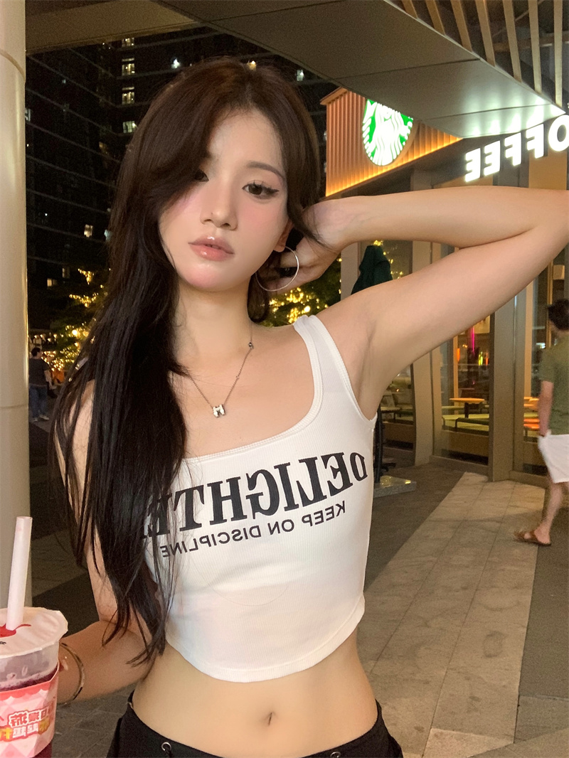 實拍背心女夏季新款韓版辣妹顯瘦字母方領一體校花可拆卸外穿
