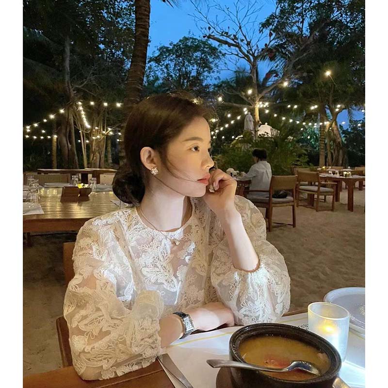 小個子早春新款韓版慵懶小眾法式甜美上衣設計感杏色女士襯衫