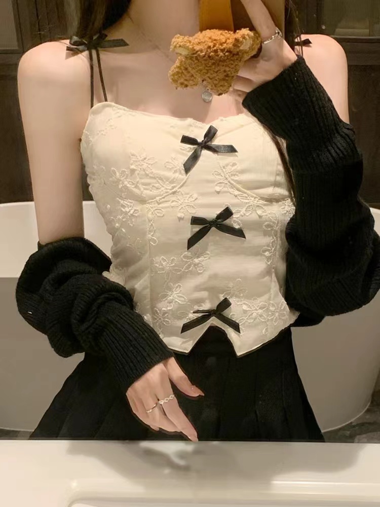 非實拍 辣妹蝴蝶結吊帶背心女夏季露背性感內搭短款上衣外穿
