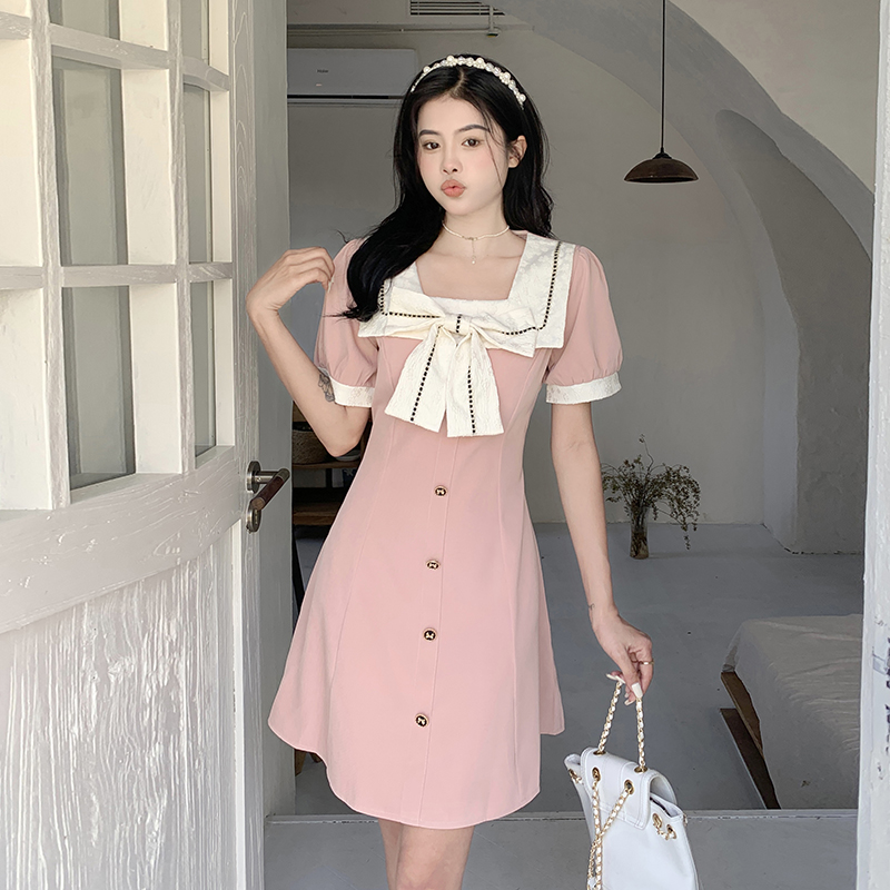實拍~大碼微胖女生法式蝴蝶結顯瘦連衣裙設計感胖mm梨型身材裙子