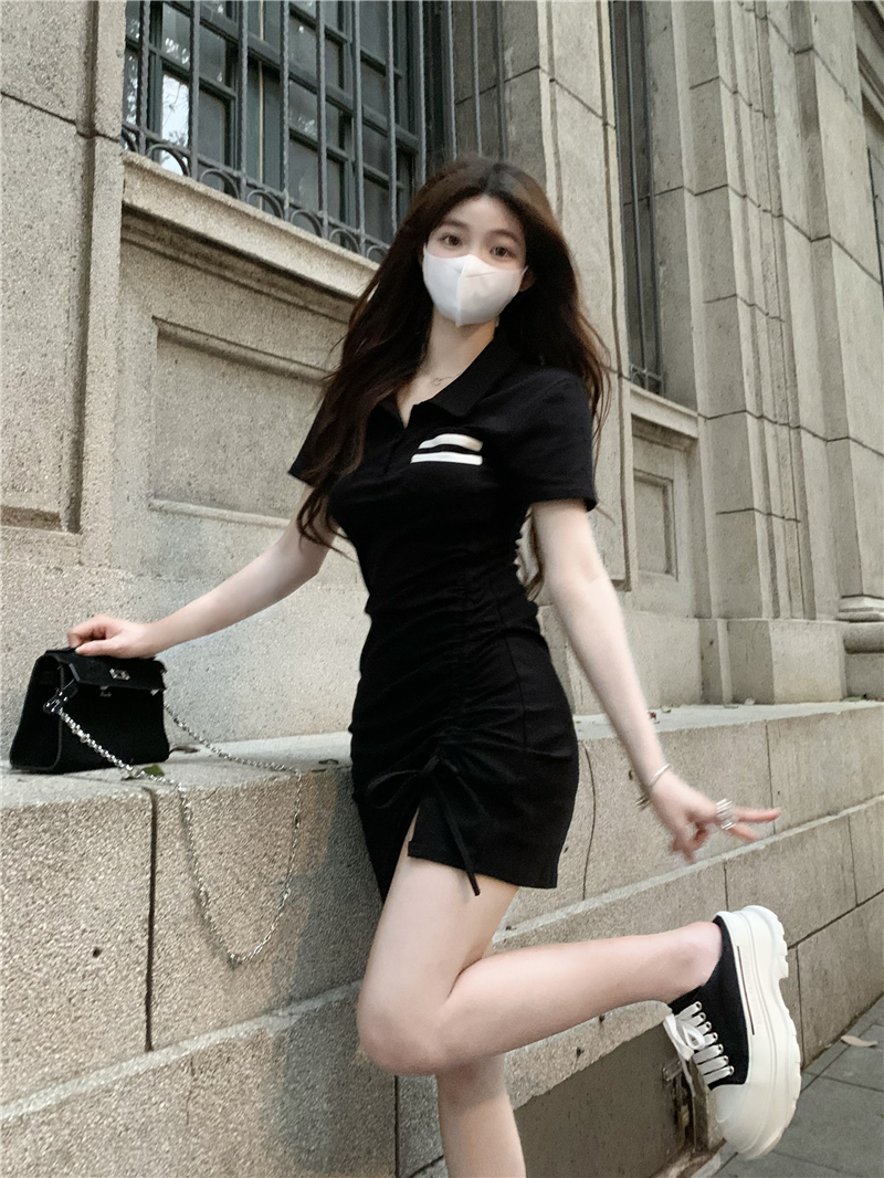 Little cold style polo dress women's summer new slim fit and elegant high-end drawstring skirt