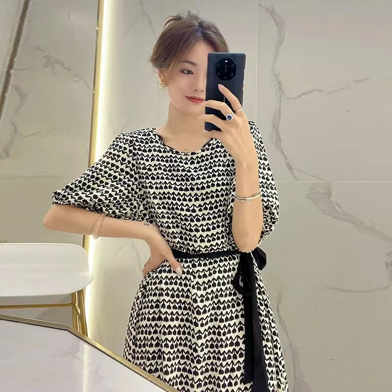 2024 new summer Korean style light luxury fashionable temperament loose age-reducing fashionable waist slimming printed dress for women