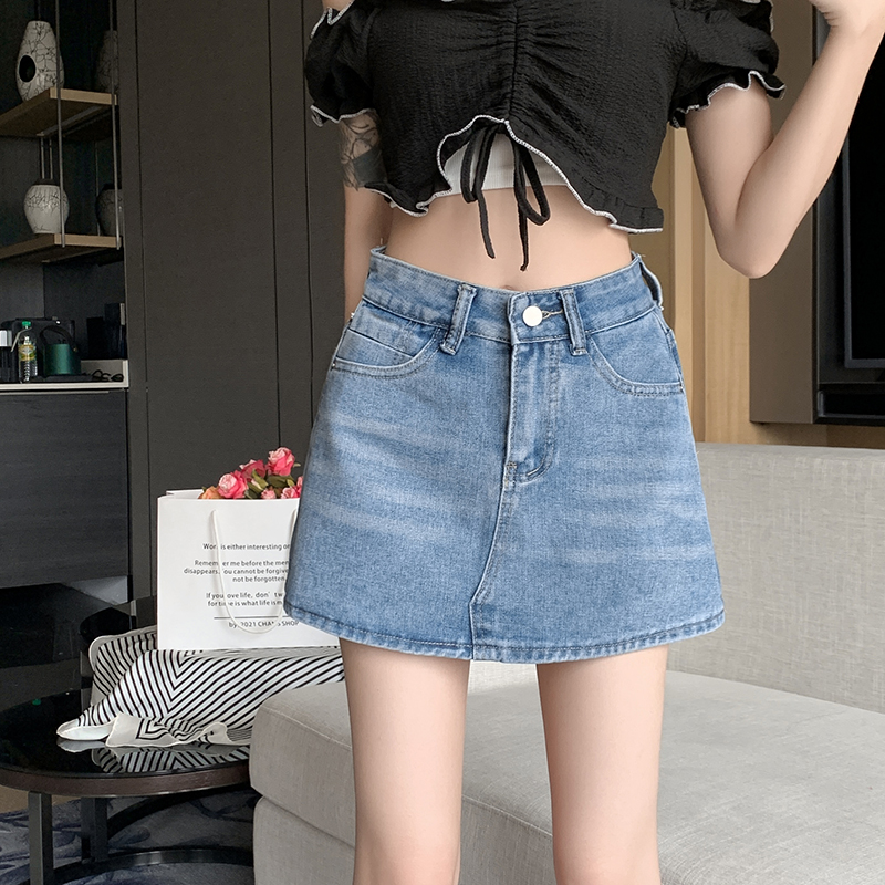 2024夏季韓版港風復古牛仔半身裙女裙褲小個子辣妹高腰直筒短裙子