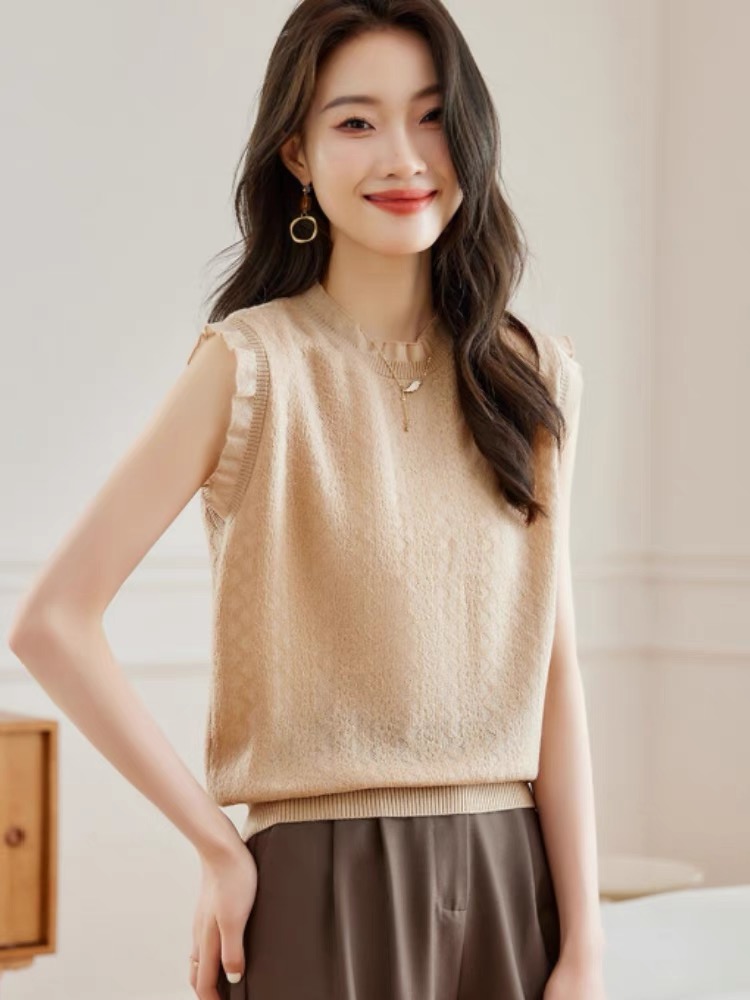 European station lace jacquard sleeveless knitted vest women's new summer style super good-looking large size inner wear outer top