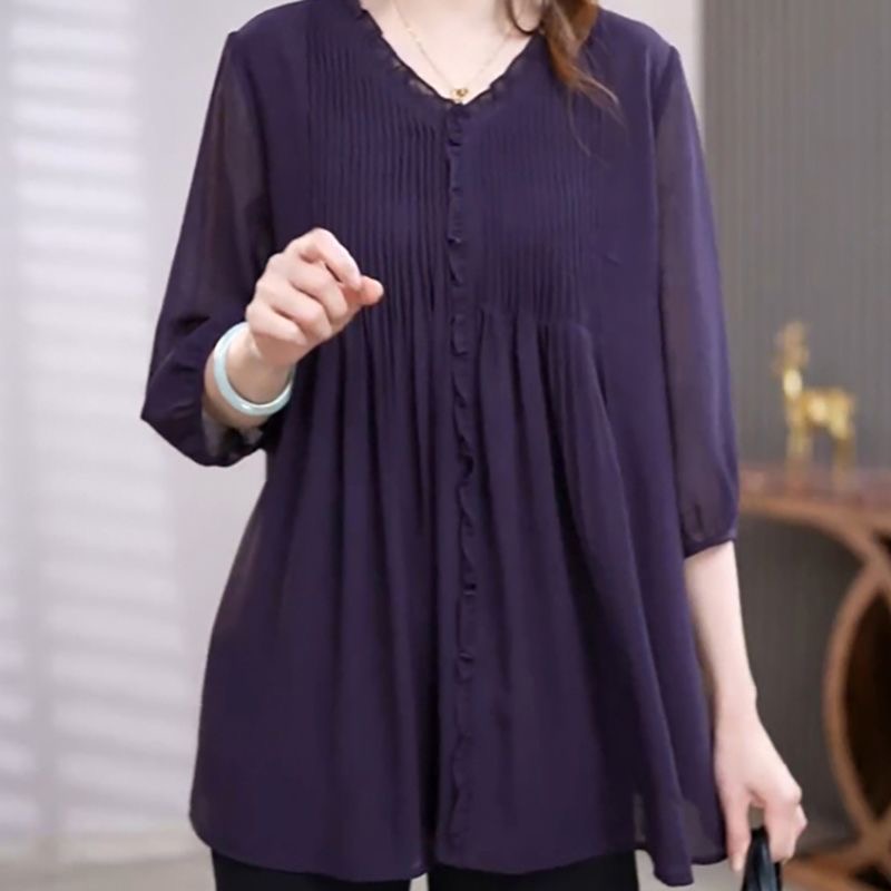 Official picture original quality large size western style age-reducing 2024 spring and summer new loose slimming solid color shirt