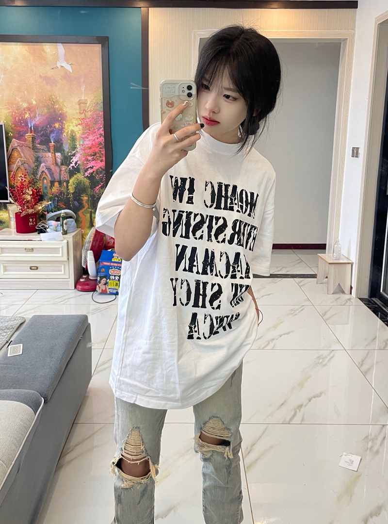 官圖220克/精梳純棉後包領有縫邊S-XXXL夏裝短袖T恤女
