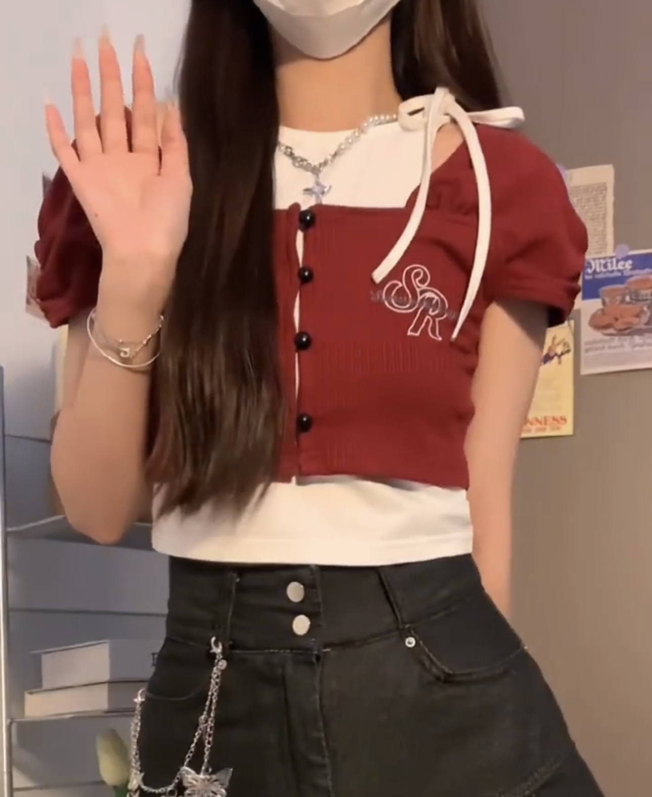 原版純棉拉架 兩件套美式復古短袖t恤女INS辣妹風超火顯瘦上衣