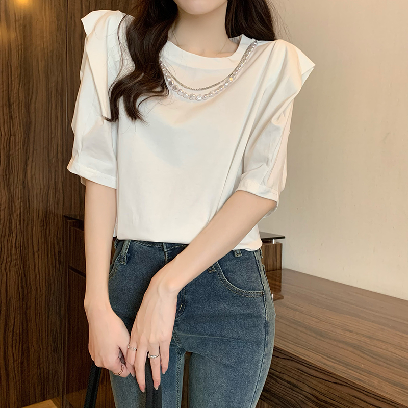 實拍 短袖t恤女夏純色潮圓領上衣大碼女裝
