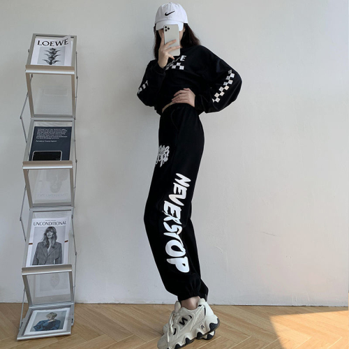 Black sweatpants women's casual loose ins trendy street dance pants hiphop versatile large size hip hop pants