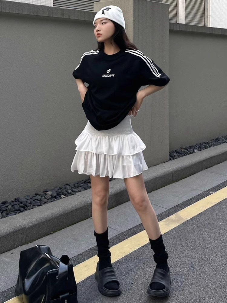 官圖  220克100%棉三條槓 2024年新款夏裝短袖T恤女