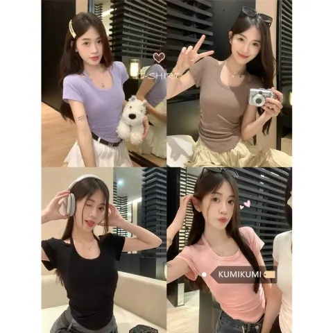 1*1莫代爾辣妹系帶掛脖短袖正肩女T恤夏季短款上衣潮
