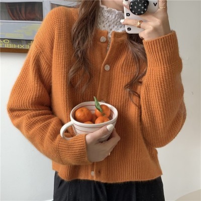 開衫毛衣寬鬆女短款外套2024年春季新款復古溫柔風小個子針織上衣