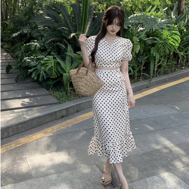 波點襯衫女裝夏季法式高級感交叉綁帶氣質襯衣設計感小眾短款上衣