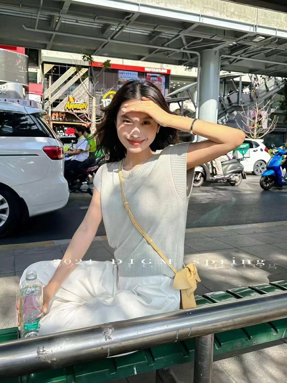 DIGM韓式條紋短袖針織衫女春夏新款寬鬆打底百搭洋氣內搭上衣