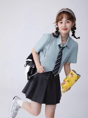 短款衬衫女潮夏季新款polo领衬衣女显瘦上衣新款韩版学院风小个子