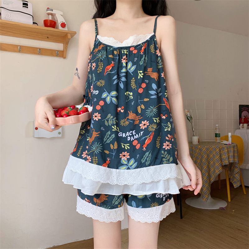 吊帶睡衣高級感女夏季薄款套頭兩件套無袖性感網紅家居服
