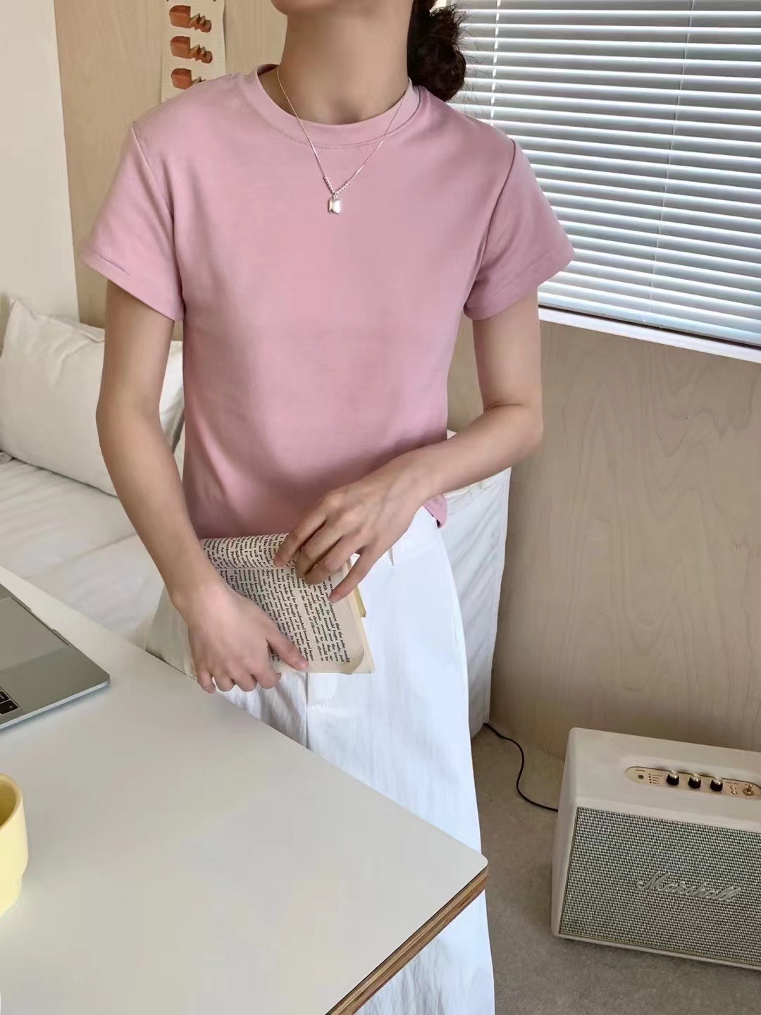 實拍～春季正肩小衫設計感小眾顯瘦百搭圓領上衣簡約純色