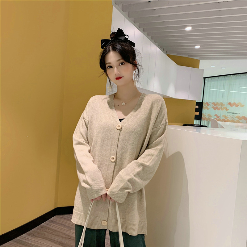 實拍韓款女裝寬鬆慵懶風包芯紗毛衣開衫女原宿風短款針織衫外套