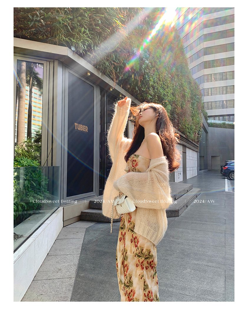 CloudSweet白雲甜2024馬海毛羊毛弧形外搭針織衫女春秋季新款上衣