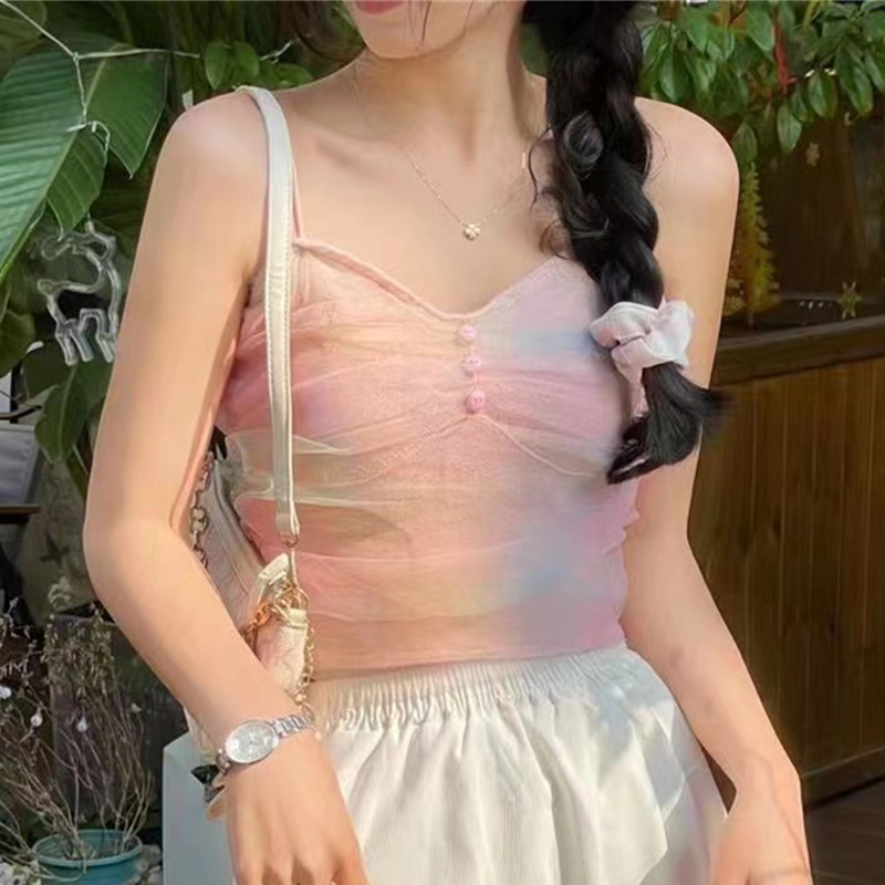 設計感小眾針織吊帶背心短款女夏季新款外穿辣妹穿搭無袖上衣字母