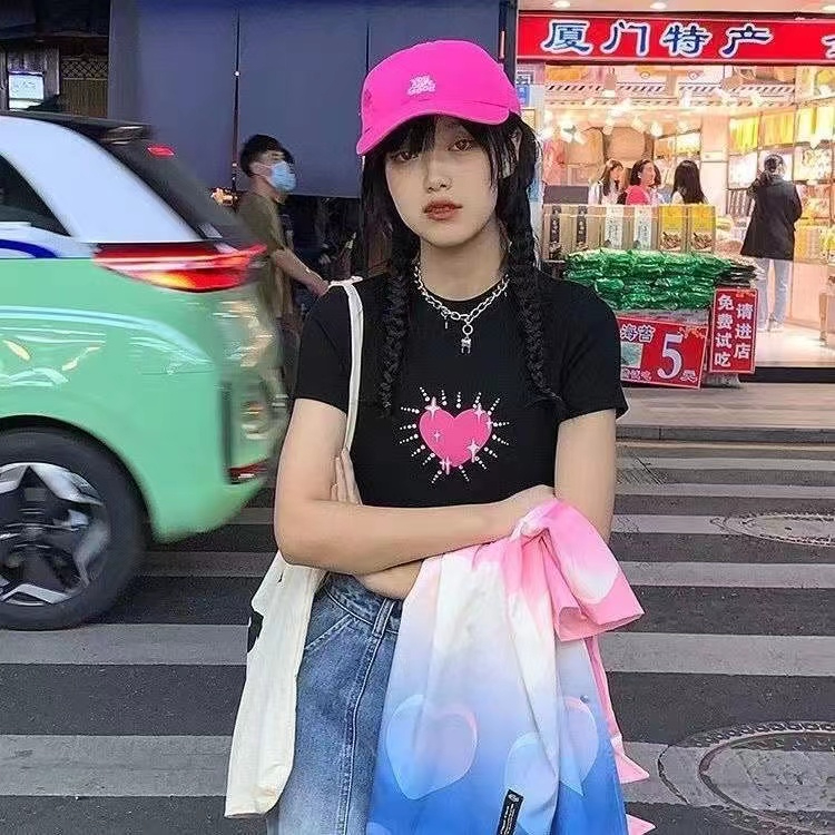 燙鑽閃耀辣妹短袖t恤女夏季新款INS學生原宿BF風顯瘦短款bm風上衣