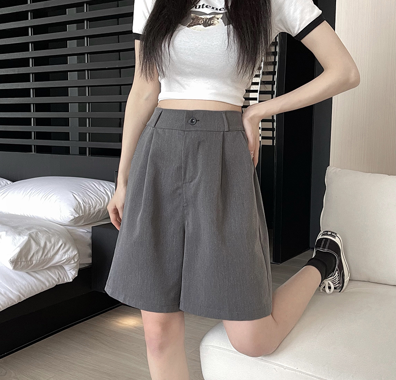 實拍韓系大碼S-4XL西裝五分褲女夏新款寬鬆高腰休閒中褲闊腿短褲