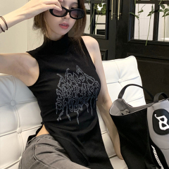 官圖 復古新中式顯瘦開叉無袖背心上衣女夏季國潮風辣妹短裙