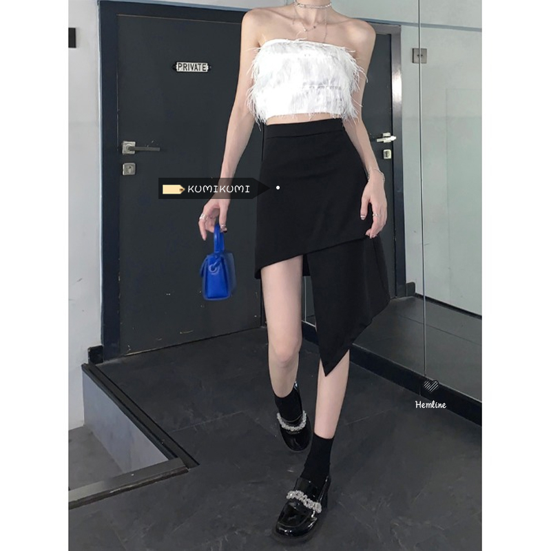 夏季2024新款黑色不規則半身裙女