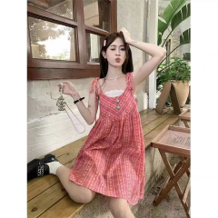 多巴胺穿搭夏季女學生顯白顯瘦綁帶吊帶裙子