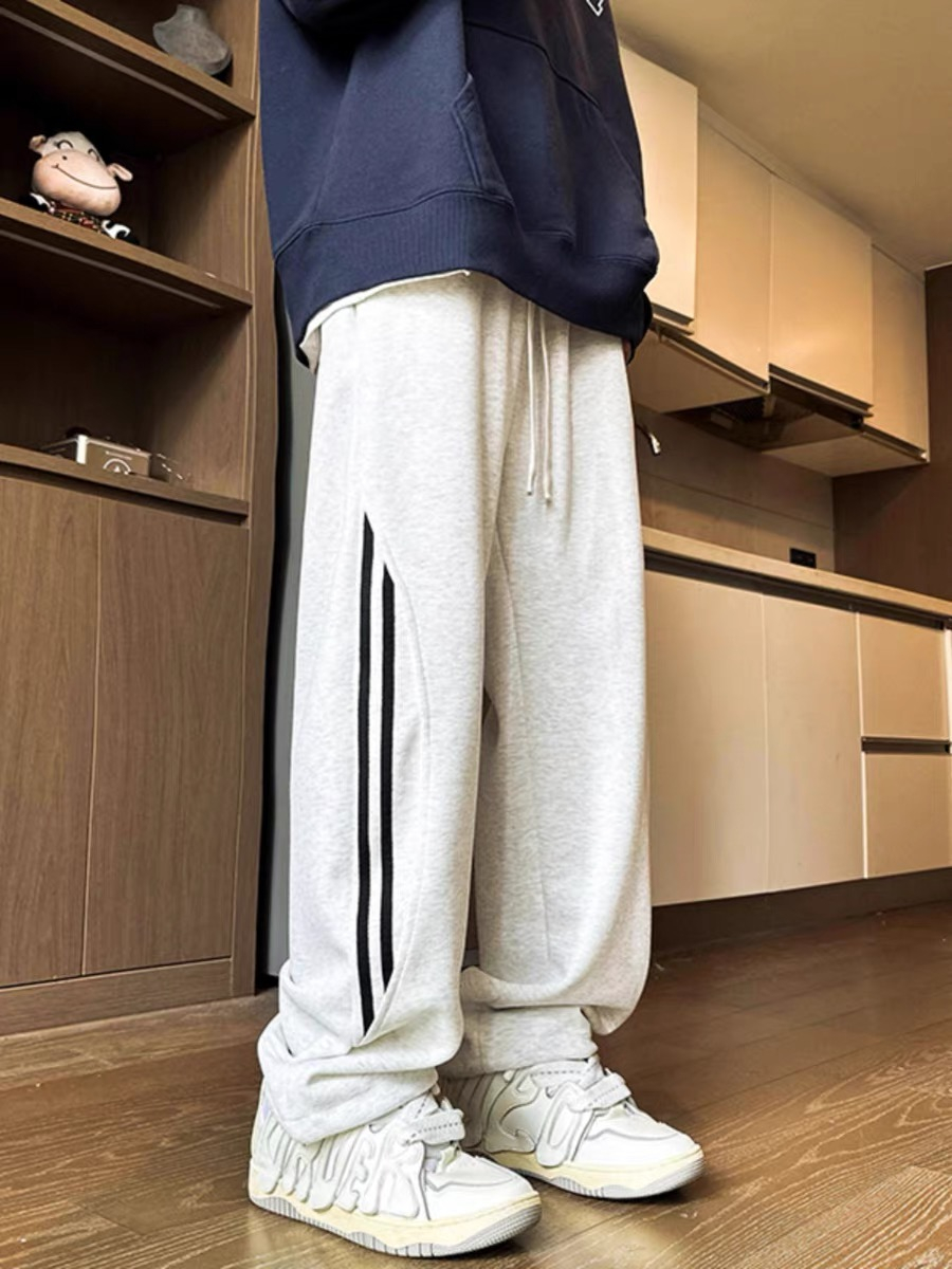 側邊條紋撞色拼接直筒褲設計感小眾休閒褲子美式潮牌衛褲