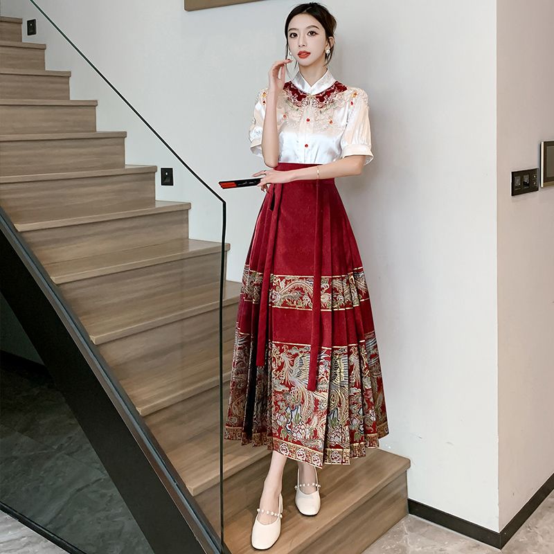 實拍 夏季新中式國風馬面裙漢服敬酒訂婚服新中式禮裙紅色結婚服