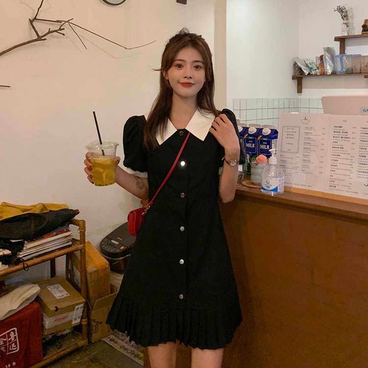 泡泡袖襯衫連衣裙女夏季2024新款法式復古設計感小個子氣質短裙子